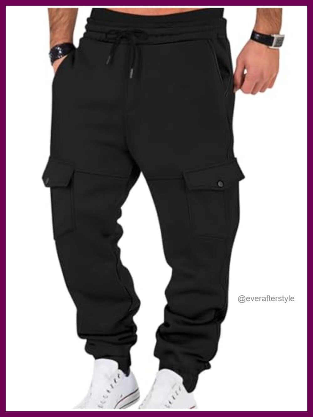 Mens Fleece Lined Sweatpants Winter Jogger Pants 6 Pockets Drawstring